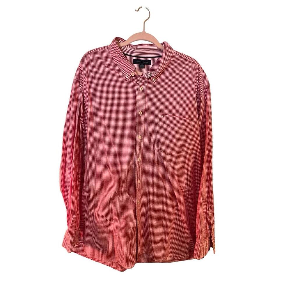 Tommy Hilfiger Long Sleeve Red & White Gingham Plaid Button Shirt Men's Size XXL